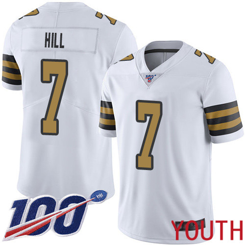New Orleans Saints Limited White Youth Taysom Hill Jersey NFL Football #7 100th Season Rush Vapor Untouchable Jersey->youth nfl jersey->Youth Jersey